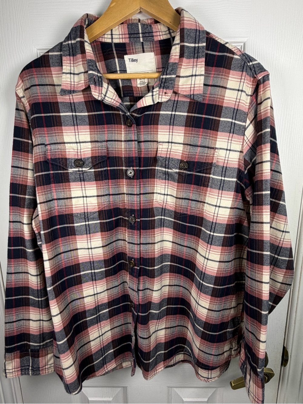 Tilley Organic Cotton Plaid Shirt XL Coastal Grandmother Cottagecore Layering